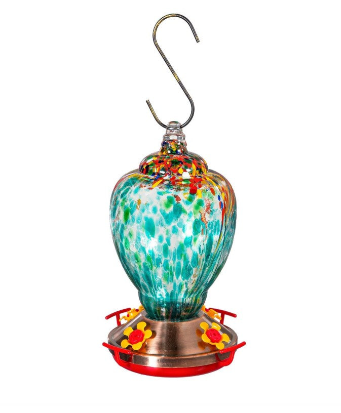Blue Shell Glass Hummingbird Feeder