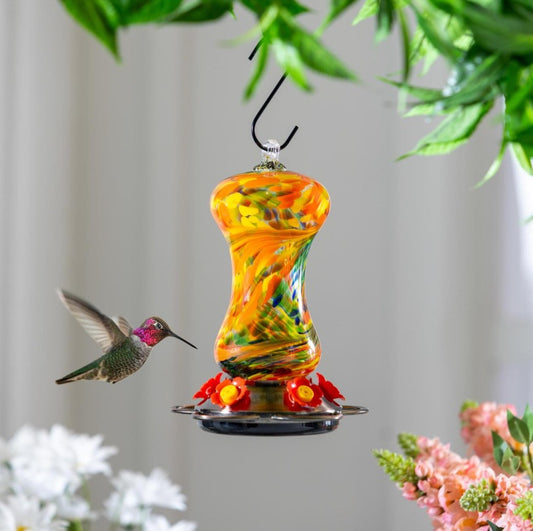Orange Swirl Glass Hummingbird Feeder