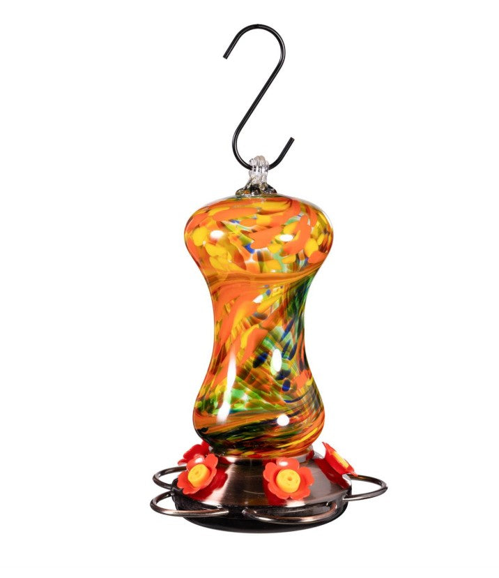 Orange Swirl Glass Hummingbird Feeder