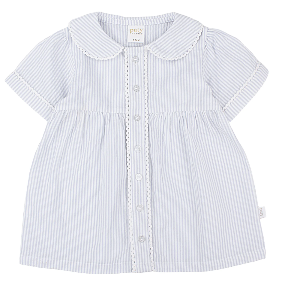 Paty Organic Cotton Seersucker Dress with Ric Rac trim