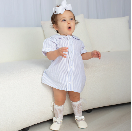 Paty Organic Cotton Seersucker Dress with Ric Rac trim