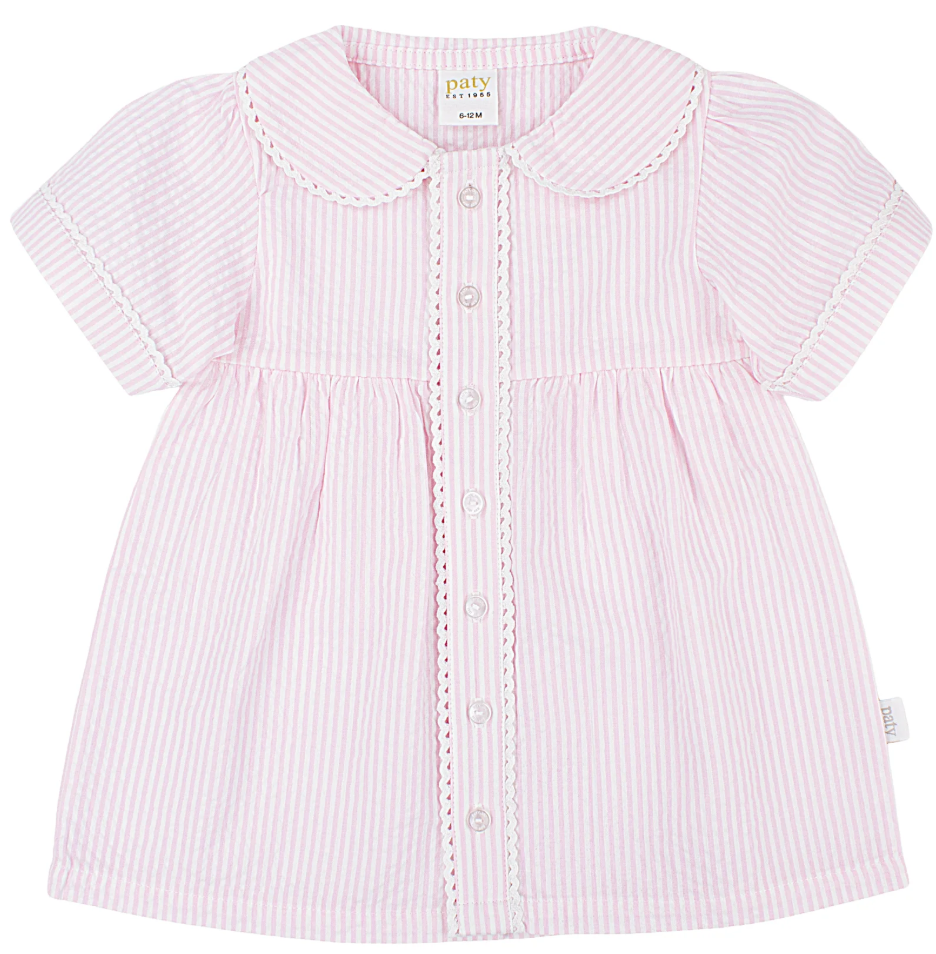 Paty Organic Cotton Seersucker Dress with Ric Rac trim