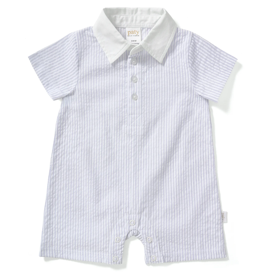 Paty Organic Cotton Seersucker Shortall with Collar