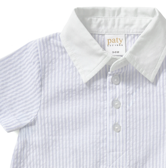 Paty Organic Cotton Seersucker Shortall with Collar