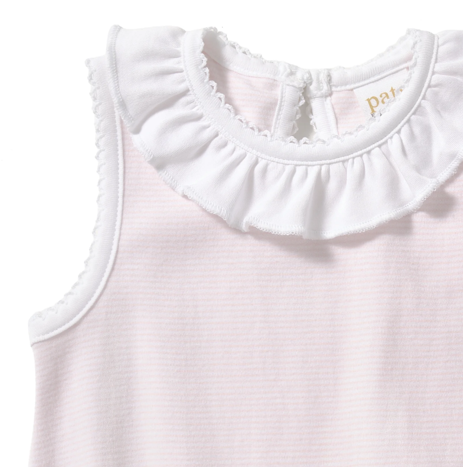 Paty Organic Cotton Striped Bubble with Ruffle Collar
