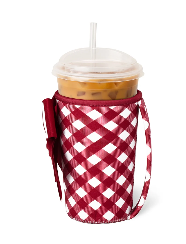 Crimson & White Gingham Iced Cup Coolie (Medium)