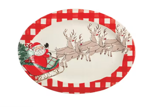 Santa Sleigh Gingham Platter
