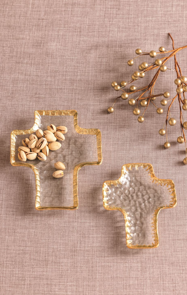 Gold Glass Cross Nested Tidbit Trays