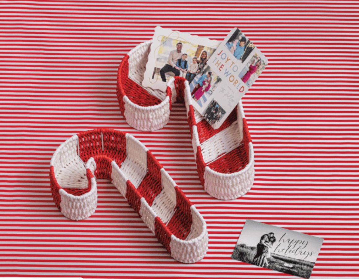 Candy Cane Woven Basket Set