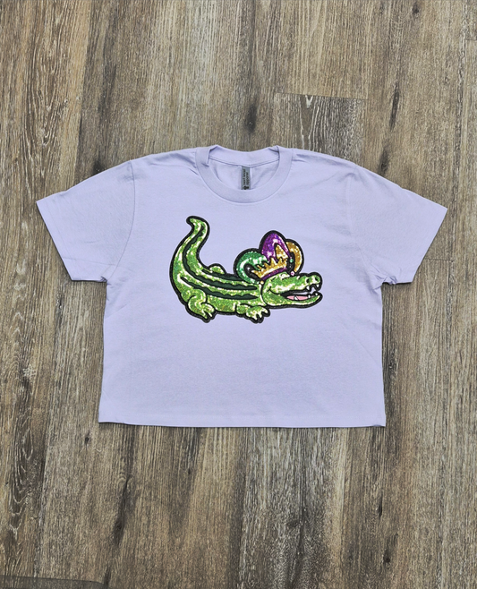 Mardi Gras Sequin Alligator Women's Boxy T-Shirt