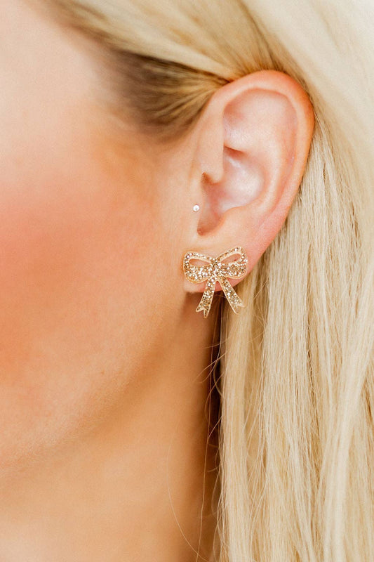 Sophia  Bow Earrings - Gold Glitter