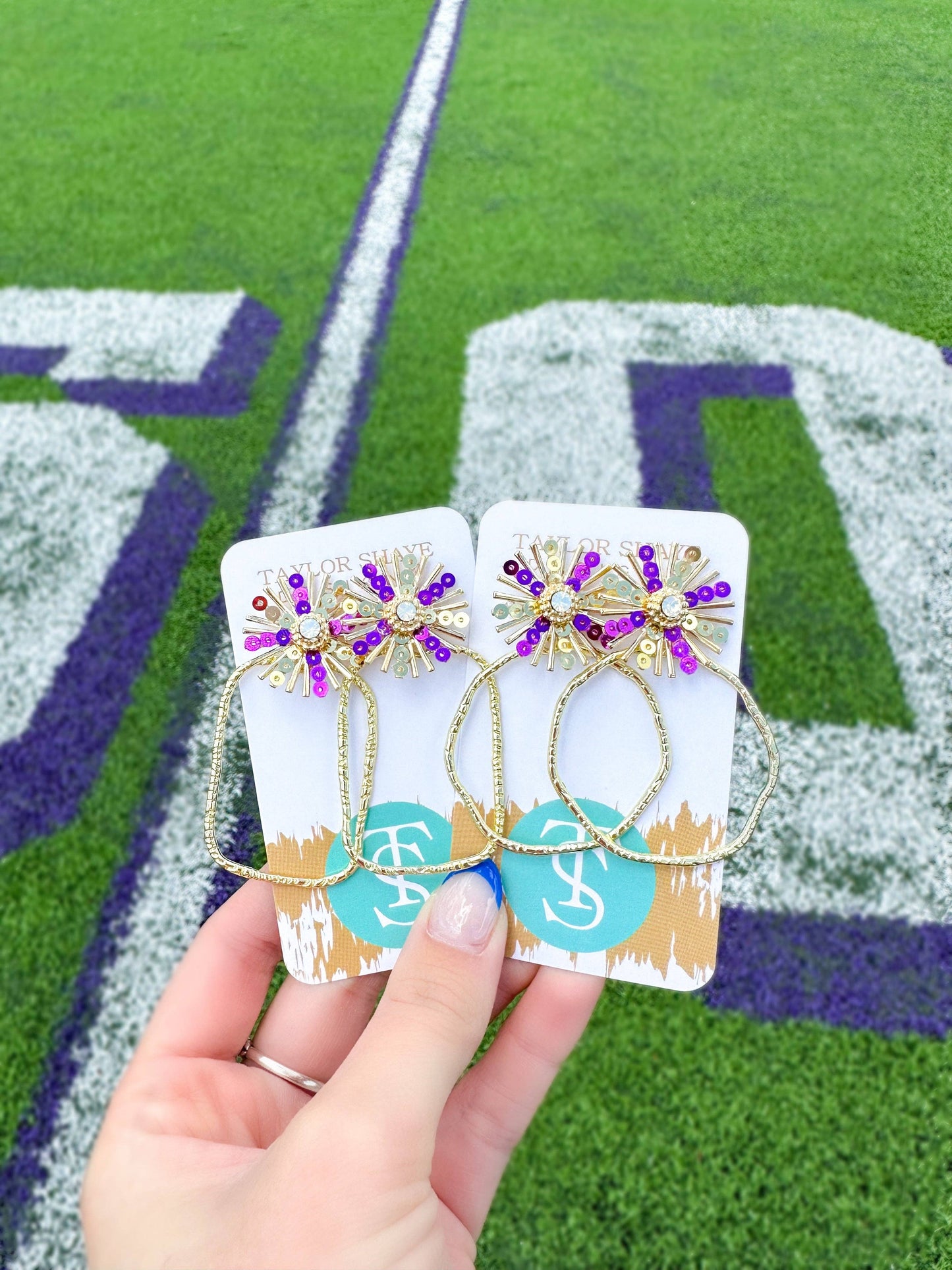 Gameday Sequin Sunburst Hoop Earrings