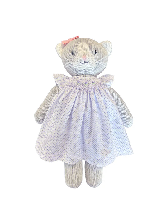 Knit Cat Doll with Lavender Dot Dress