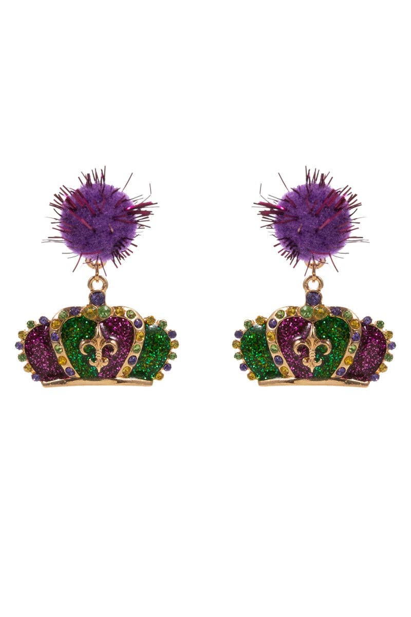 Mardi Gras Pompom and Enamel Post Earrings