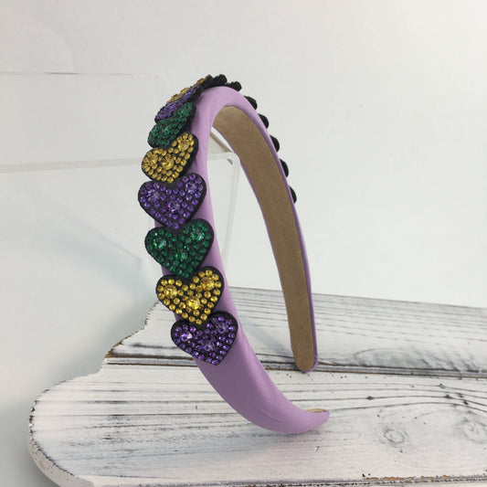 Rhinestone Mardi Gras heart headband 