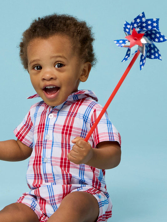 Lincoln Plaid Short Sleeve Woven Button-Up Romper