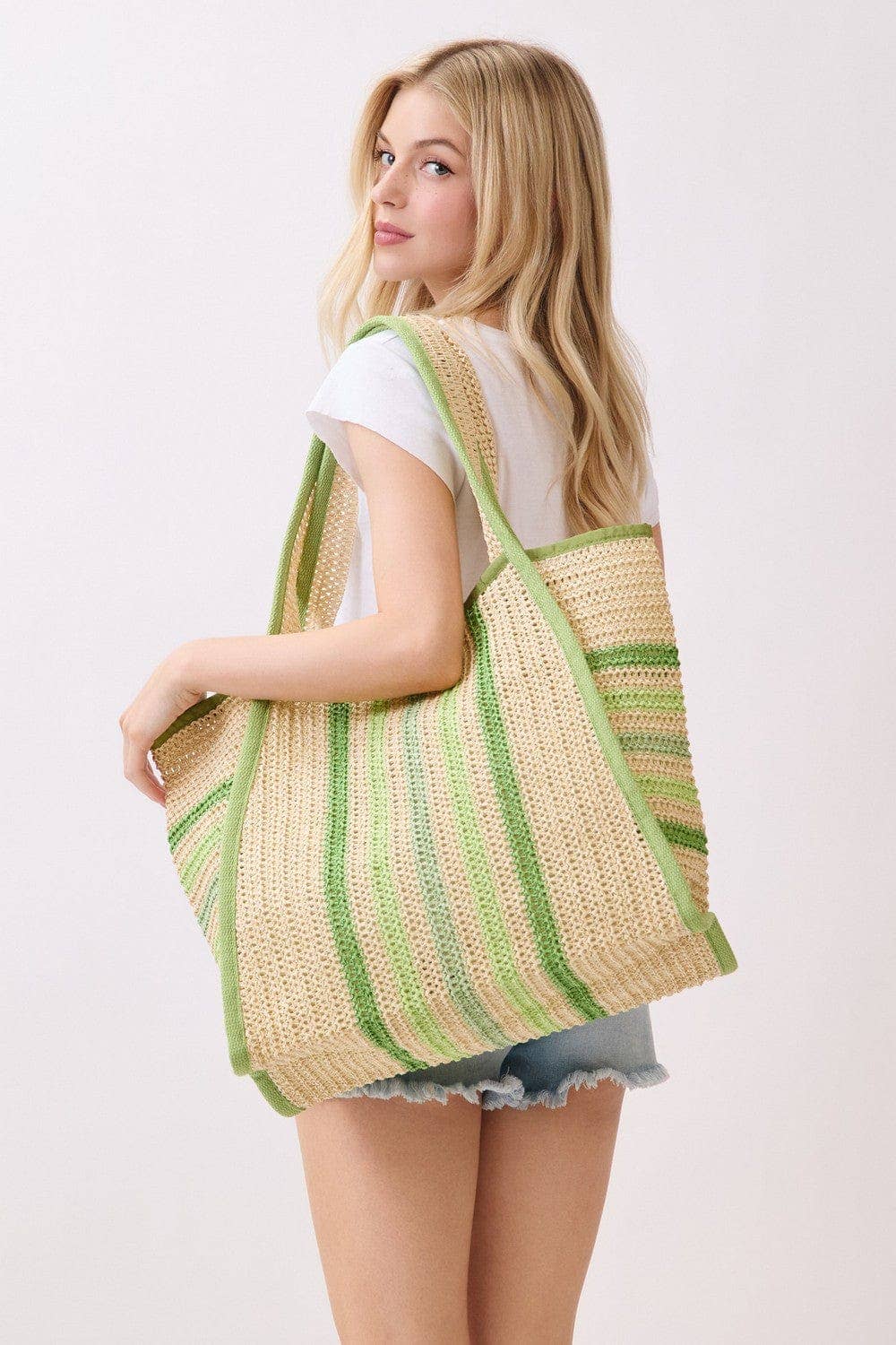 Jennifer Multi Color Straw Beach Tote Bag