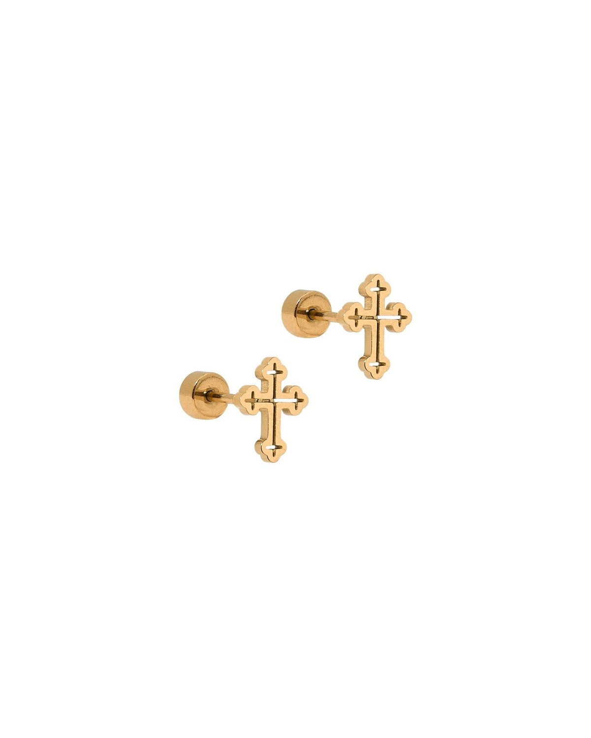 Latin Cross Screwback Stud Earrings - Gold