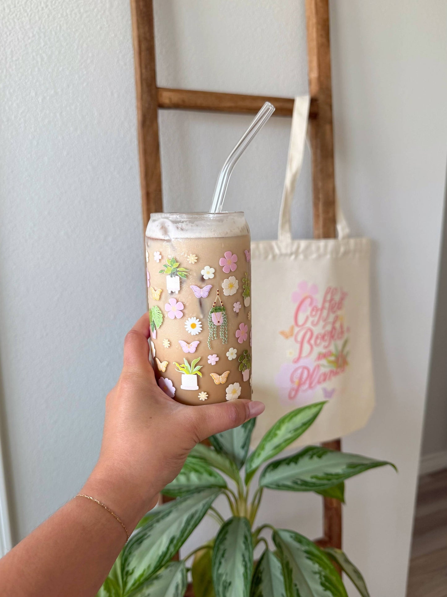 Plant and Flower Iced Coffee Glass