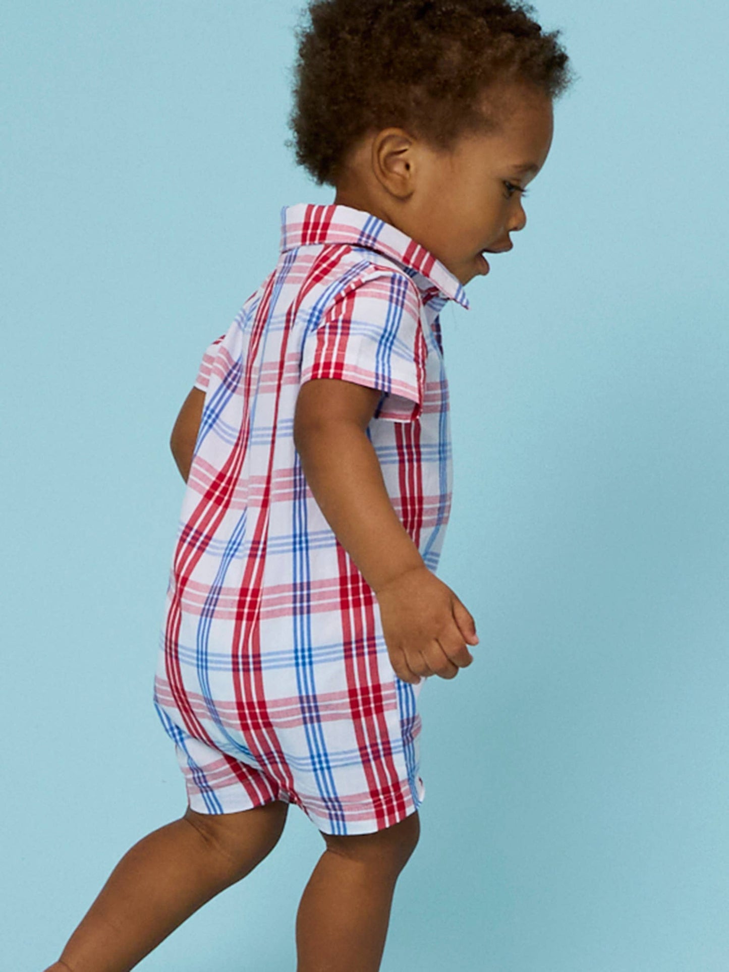 Lincoln Plaid Short Sleeve Woven Button-Up Romper