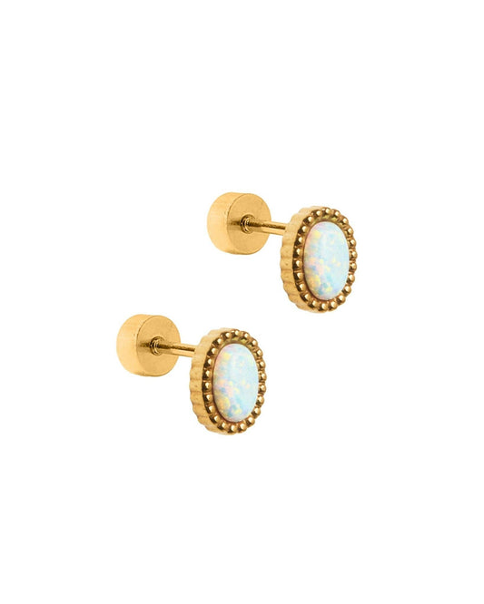 Luna Opal Screwback Stud Earring - White