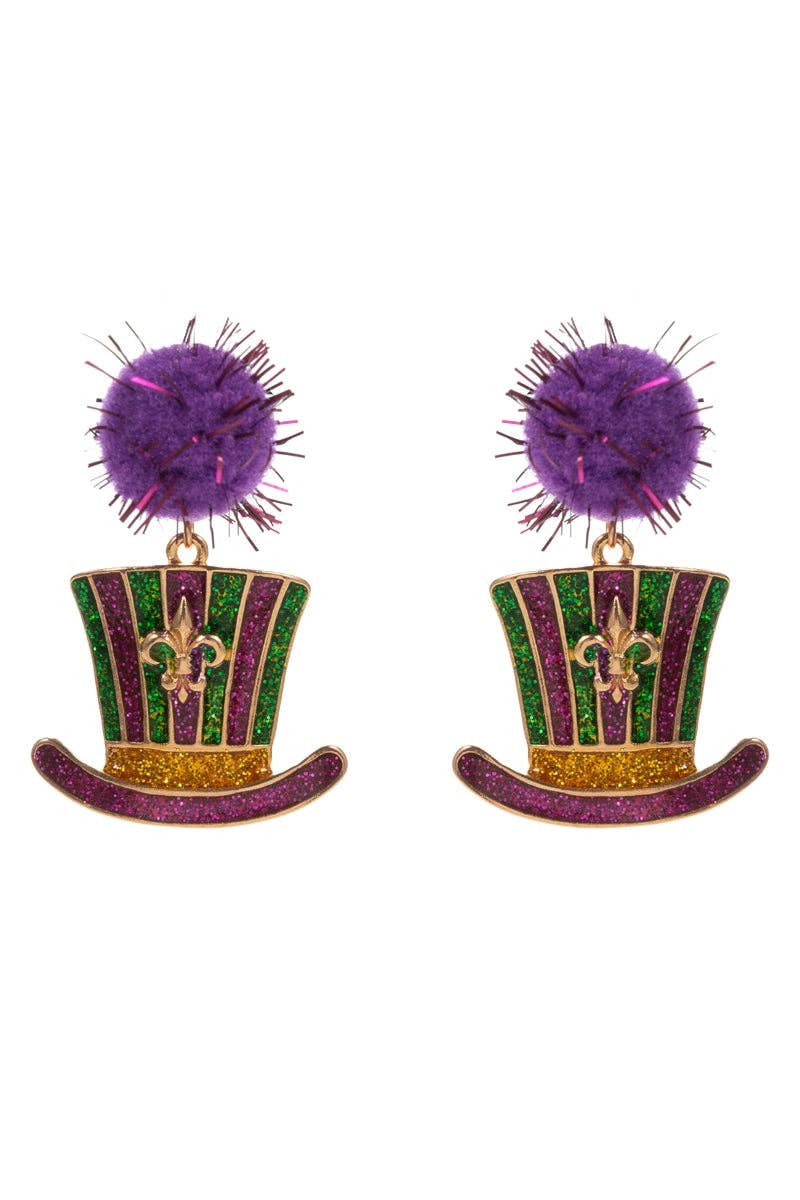 Mardi Gras Pompom and Enamel Post Earrings