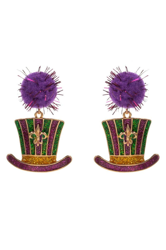 Mardi Gras Pompom and Enamel Post Earrings