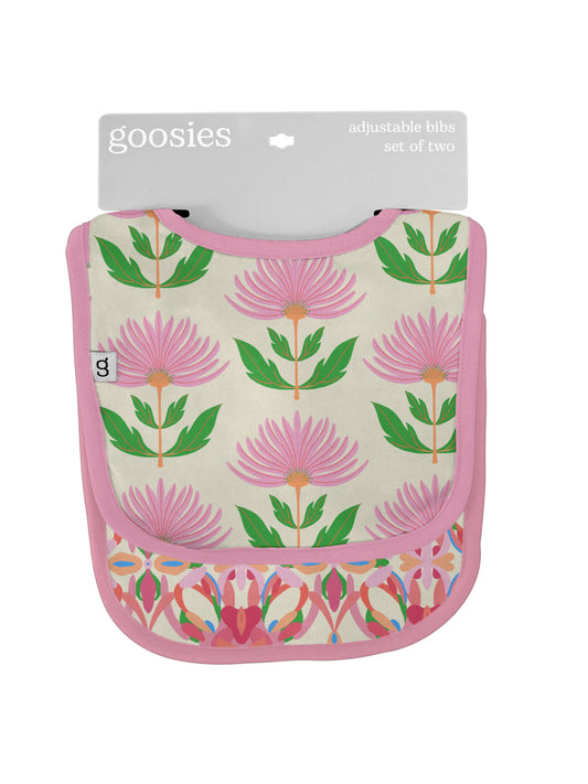 Pink Block Print Flowers Bib Set