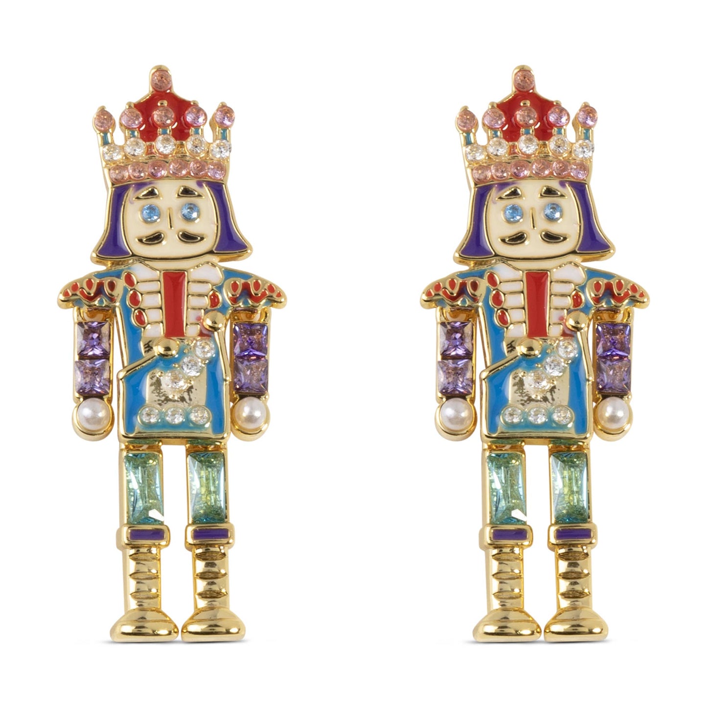 Gold CZ Nutcracker Dangle Earrings