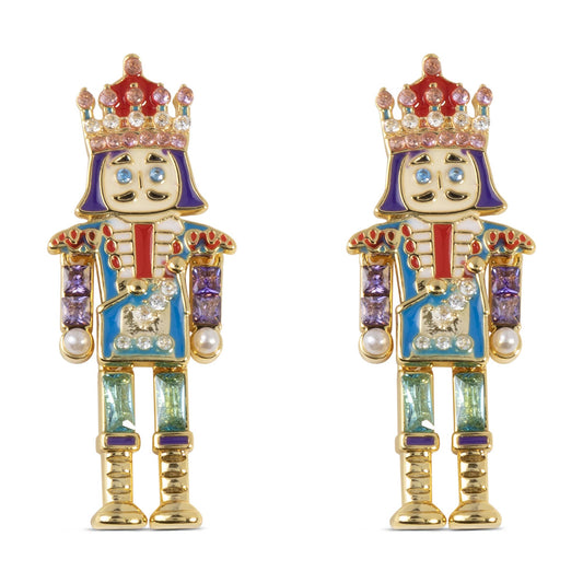 Gold CZ Nutcracker Dangle Earrings