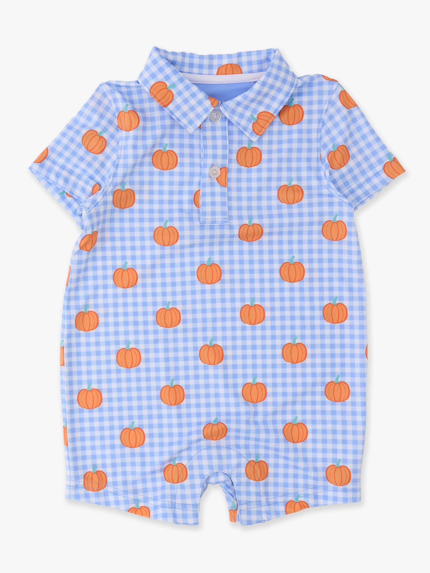 Pumpkin Patch Gingham Short Sleeve Polo Romper