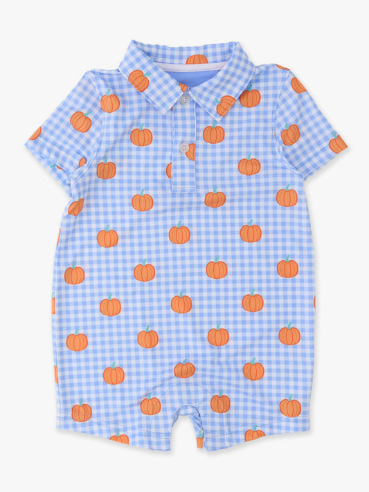 Pumpkin Patch Gingham Short Sleeve Polo Romper