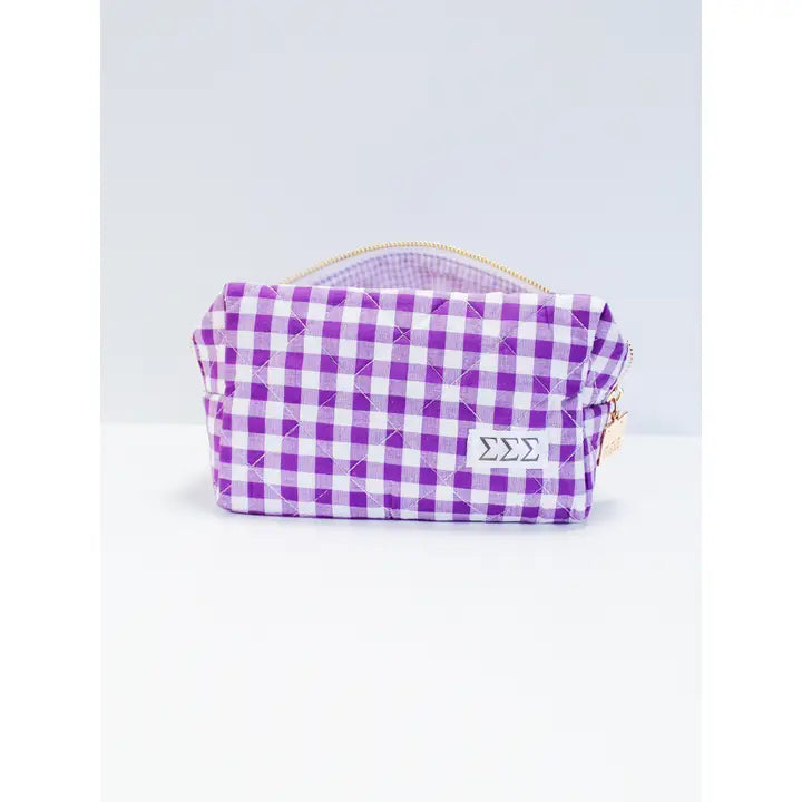 Sorority Gingham Quilted Makeup Bag