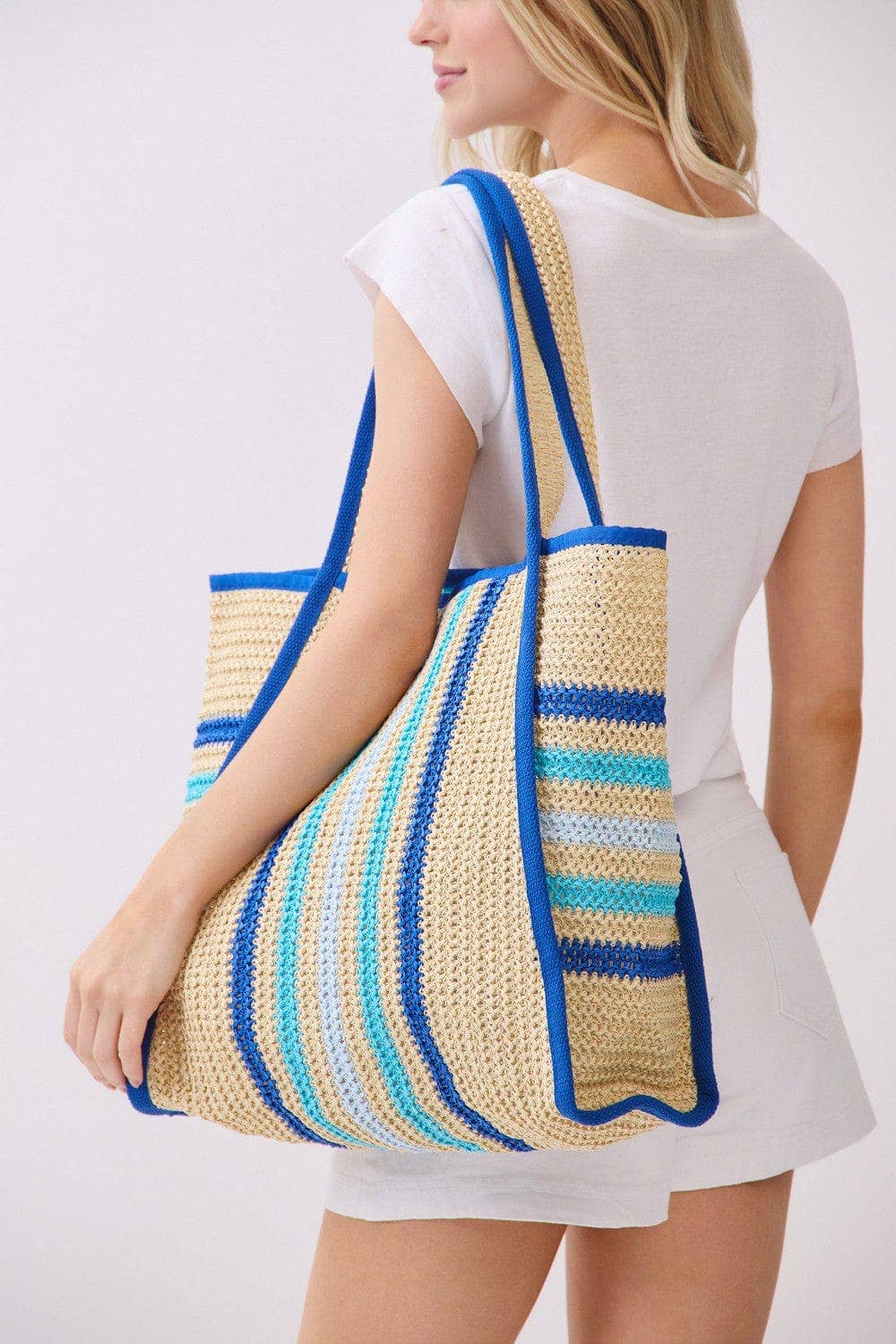 Jennifer Multi Color Straw Beach Tote Bag