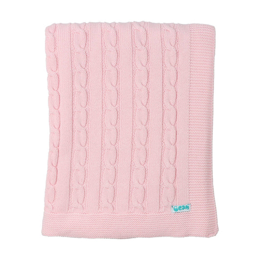 Baby Blanket with Braided Cotton Knit: Light Pink