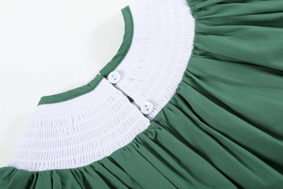 Green Christmas Tree Smocked Bishop Dress