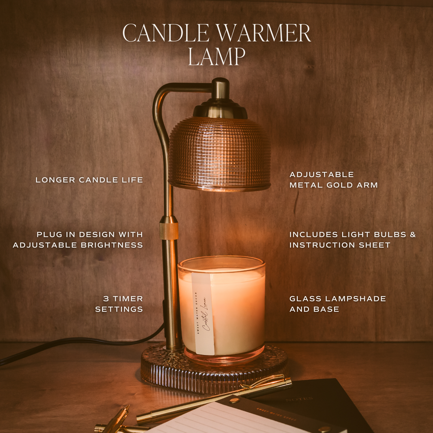 Candle Lamp Warmer - Natural & Gold