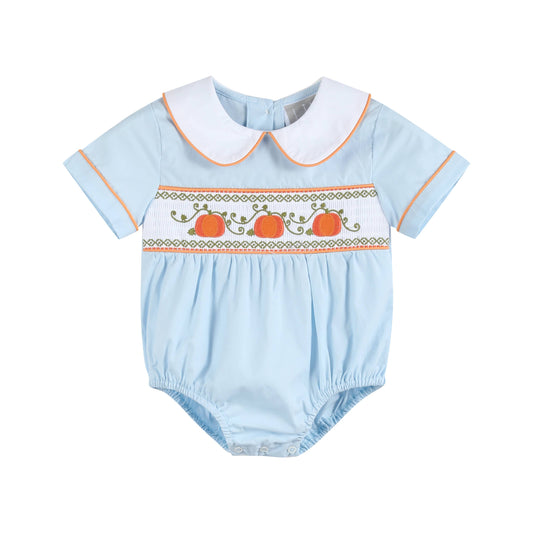 Smocked Pumpkin Vine Collared Romper
