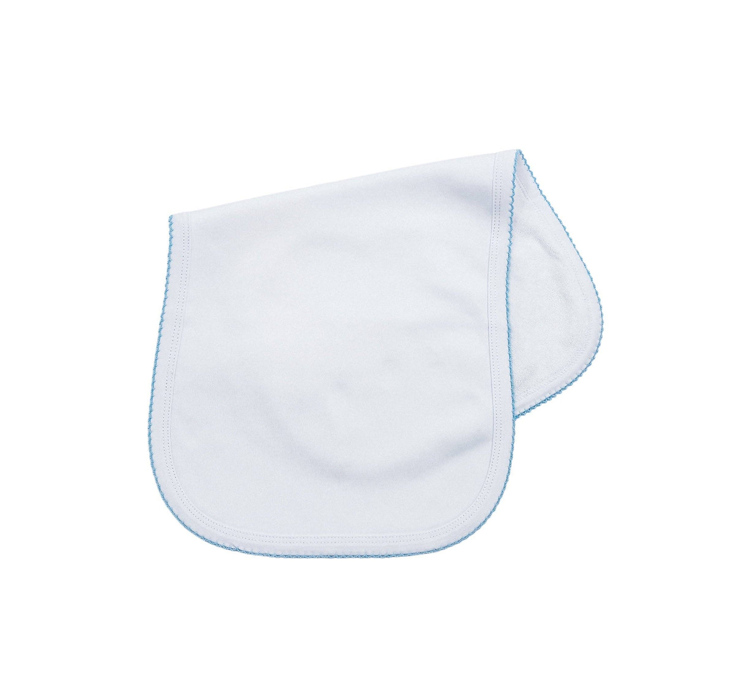 Burp Cloth - Picot outside: White W Blue Trim