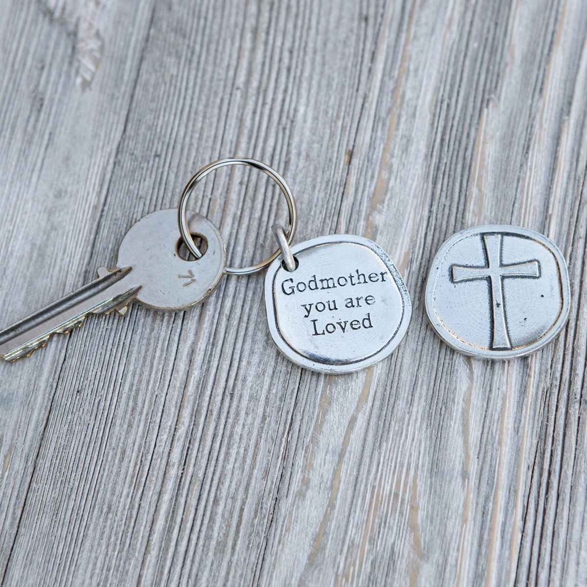Godmother You Are Loved Pewter Keychain