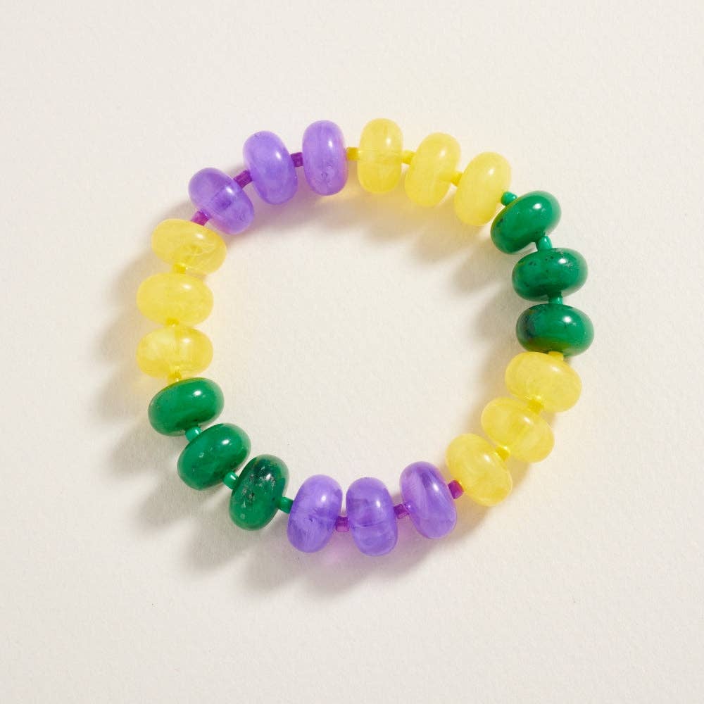 Marbled Mardi Gras Ombre Beaded Stretch Bracelet