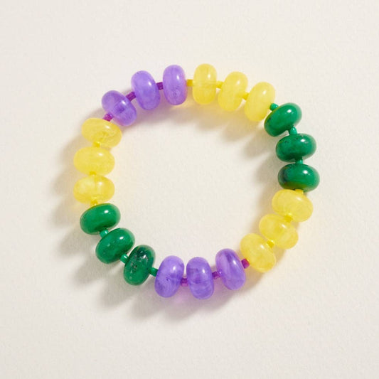 Marbled Mardi Gras Ombre Beaded Stretch Bracelet