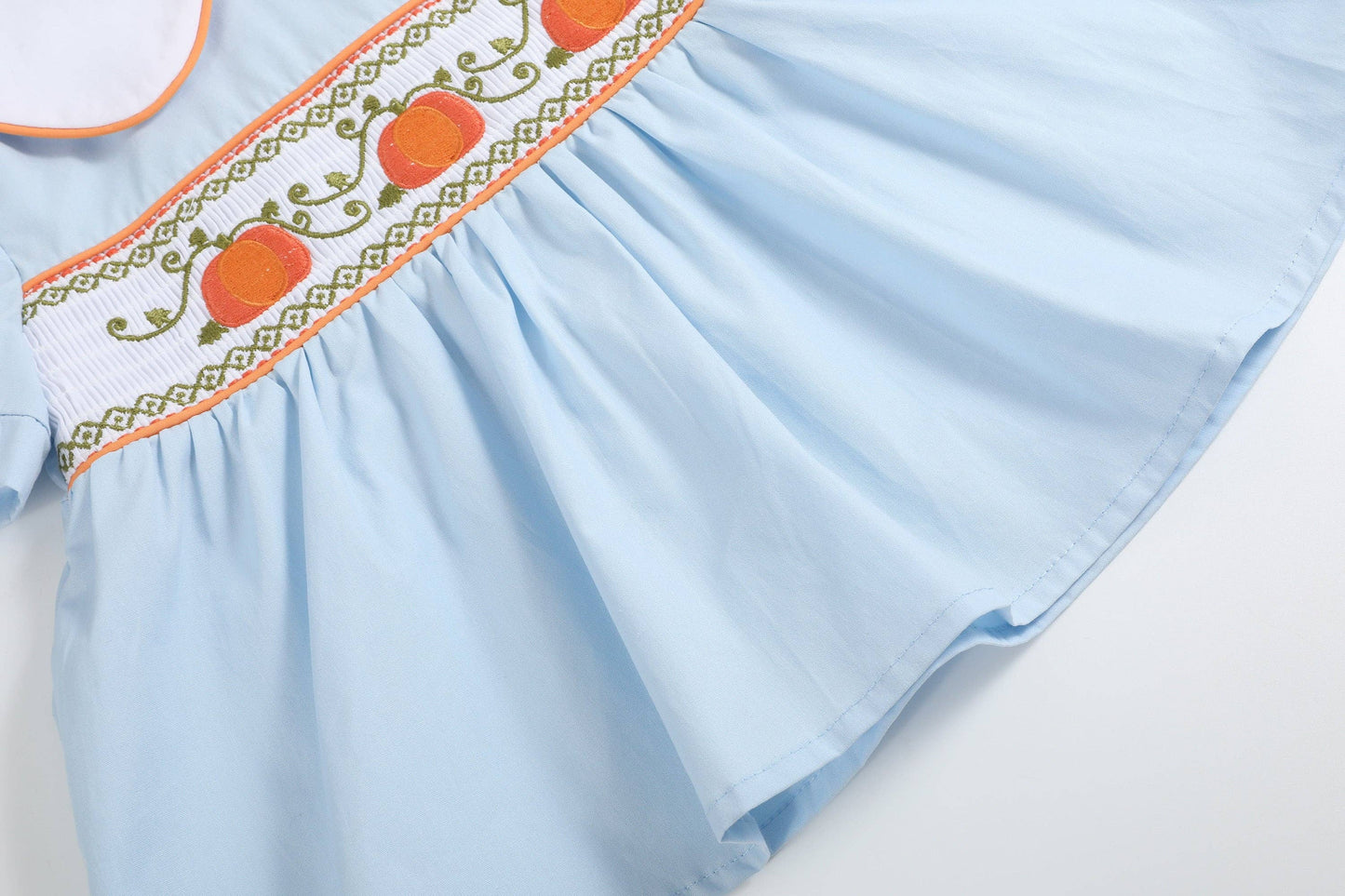 Light Blue Pumpkin Vine Smocked Bloomer Set