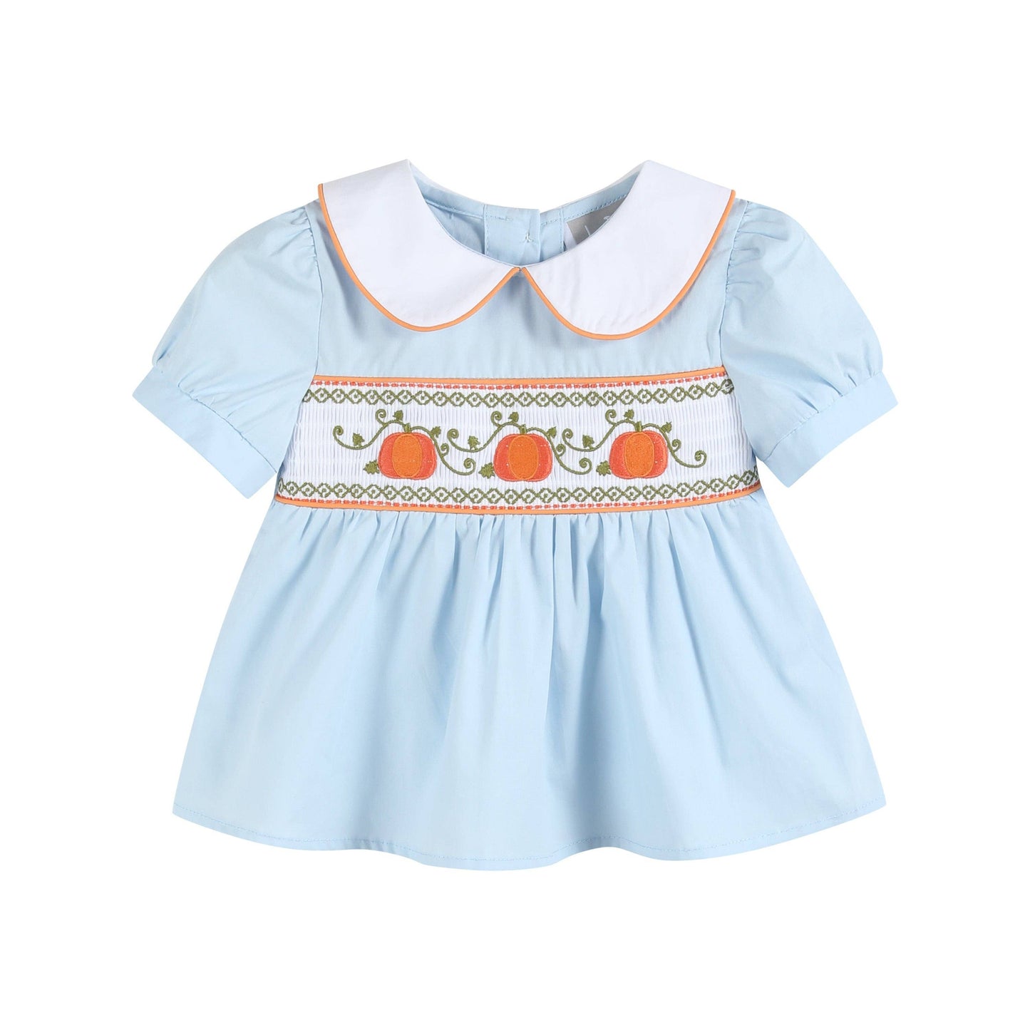 Light Blue Pumpkin Vine Smocked Bloomer Set