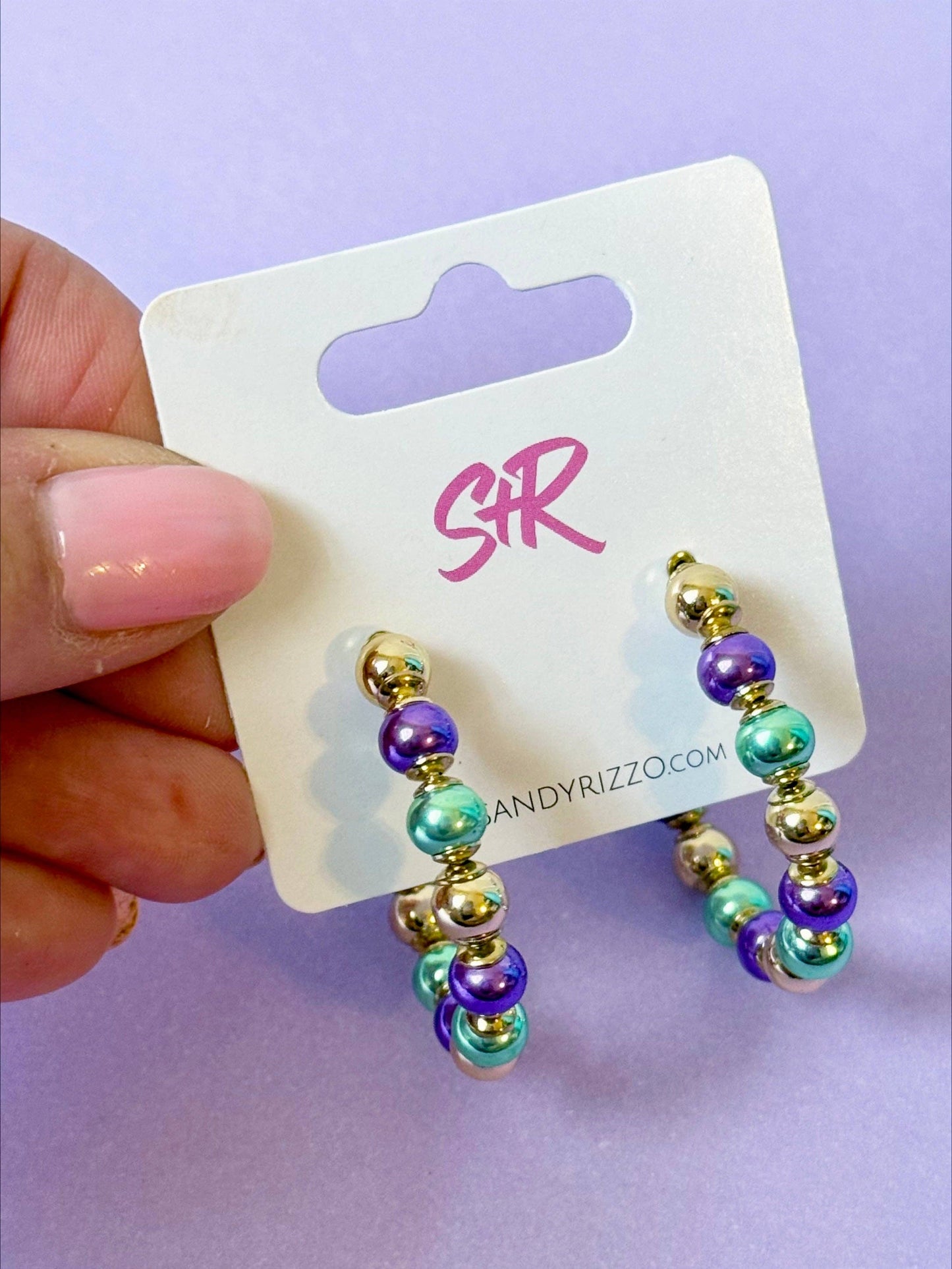 Mardi Gras Beaded Hoops