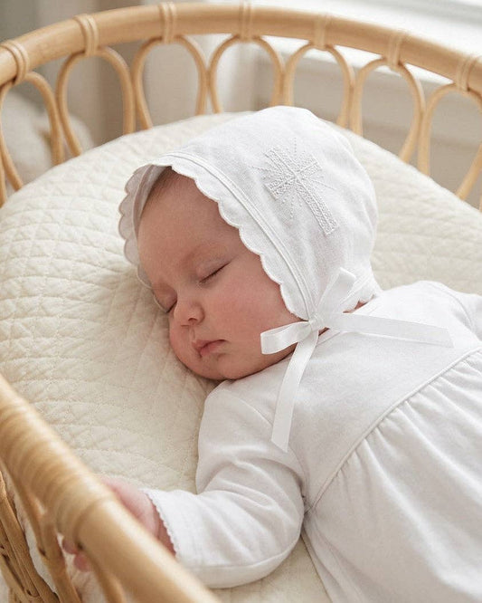 Embroidered Cross Christening Bonnet For Baby