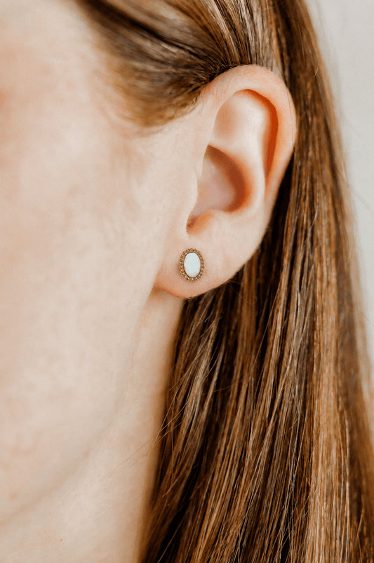 Luna Opal Screwback Stud Earring - White