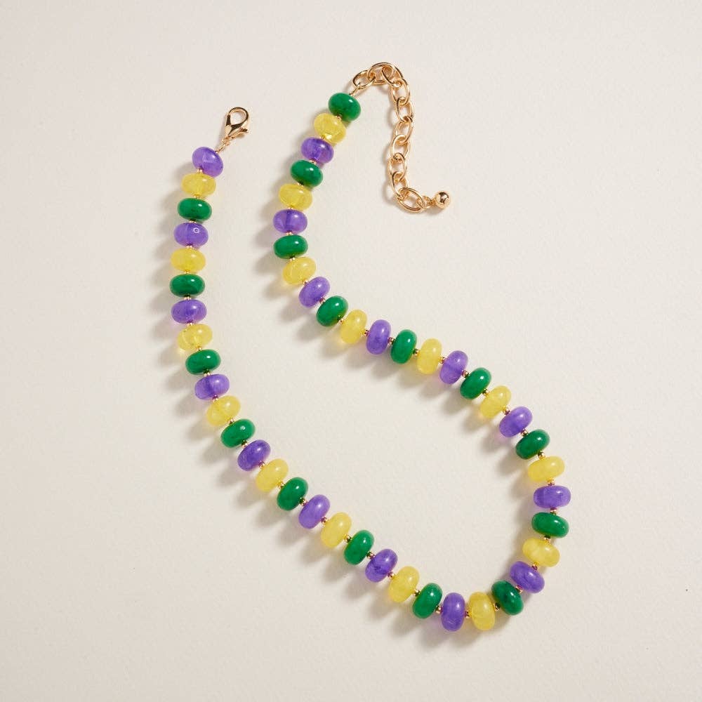 Mardi Gras Marbled Beaded Necklace