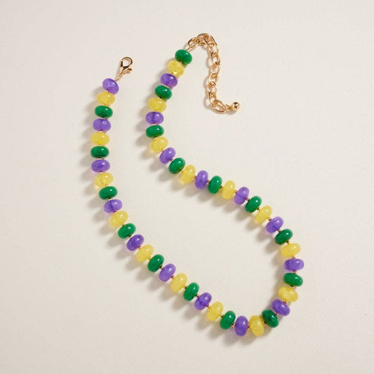 Mardi Gras Marbled Beaded Necklace