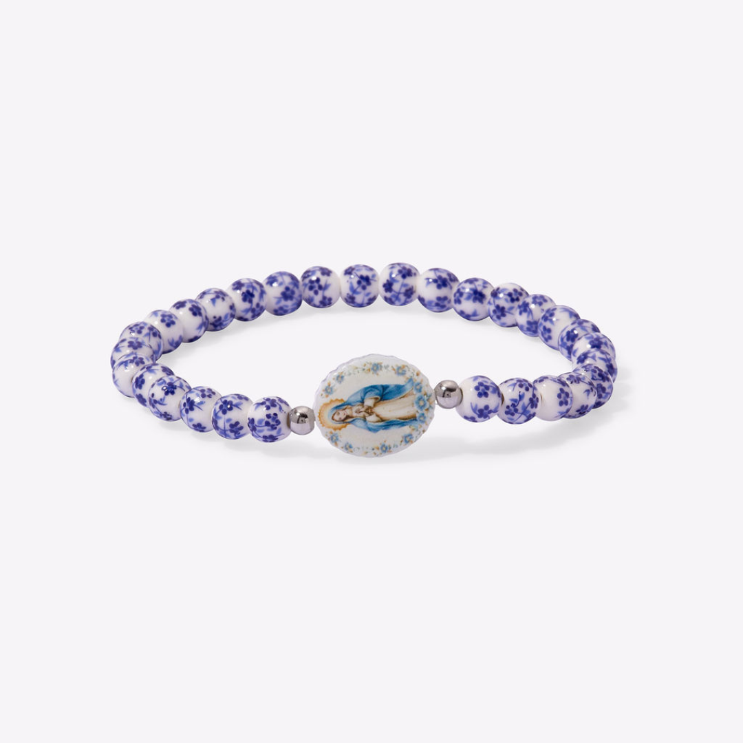 Holy Water Miraculous Mary Porcelan Bracelet: Waterproof Gold